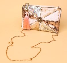 Iridescent Sequin Clutch with Central Beadwork & Tassel Accent
