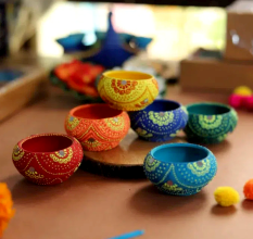 Washable Terracotta Round Diya T-Light Holder Set of 6