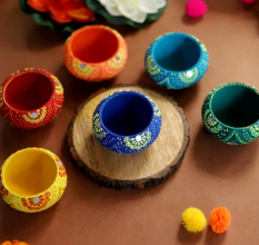Washable Terracotta Round Diya T-Light Holder Set of 6