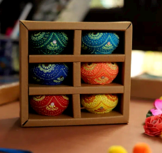 Washable Terracotta Round Diya T-Light Holder Set of 6