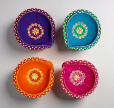 Decoreer Handmade Handicraft Home Décor Terracotta Double Layer Diya -set of 4