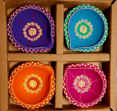 Handicraft Terracotta Washable Double Layer Diya for Home Decor Set of 4