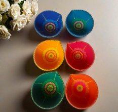 Decoreer Handmade Handicraft Home Décor Terracotta Sada Panti Diya -set of 6