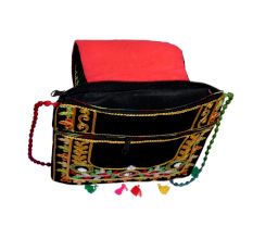 Jaipuri Handmade Black Embroidered Sling Bag - Cotton Crossbody Bag with Peacock Feather Motif & Tassels