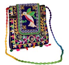 Jaipuri Handmade Velvet Embroidered Sling Bag - Royal Blue Ethnic Crossbody Bag with Mirror Work & Tassels