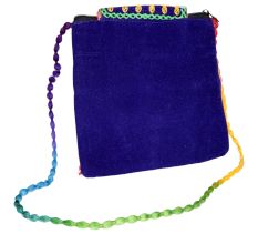 Jaipuri Handmade Velvet Embroidered Sling Bag - Royal Blue Ethnic Crossbody Bag with Mirror Work & Tassels