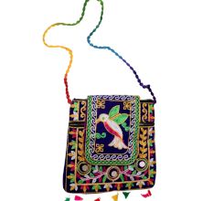 Jaipuri Handmade Velvet Embroidered Sling Bag - Royal Blue Ethnic Crossbody Bag with Mirror Work & Tassels
