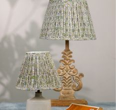 White Green Block Print Empire Lampshade Medium