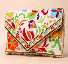 Boho Bloom Fiesta Vibrant Hand-Embroidered Sling Bag with Chain Strap