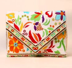 Boho Bloom Fiesta Vibrant Hand-Embroidered Sling Bag with Chain Strap