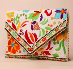 Boho Bloom Fiesta Vibrant Hand-Embroidered Sling Bag with Chain Strap