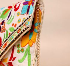 Boho Bloom Fiesta Vibrant Hand-Embroidered Sling Bag with Chain Strap