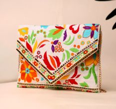 Boho Bloom Fiesta Vibrant Hand-Embroidered Sling Bag with Chain Strap