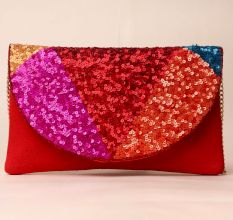 Radiance Spectrum Sequin Sling Bag with Gold Chain Strap