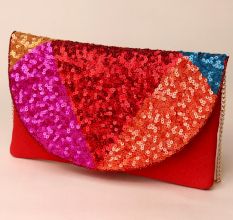 Radiance Spectrum Sequin Sling Bag with Gold Chain Strap