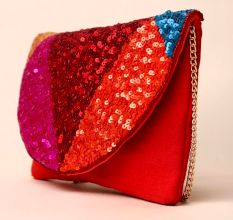 Radiance Spectrum Sequin Sling Bag with Gold Chain Strap