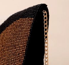 Monochrome Wave Hand-Beaded Sling Bag with Elegant Chain Strap