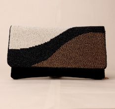 Monochrome Wave Hand-Beaded Sling Bag with Elegant Chain Strap