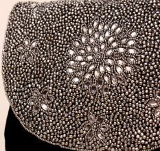 Midnight Elegance Hand-Beaded Floral Sling Bag with Gold Chain Strap