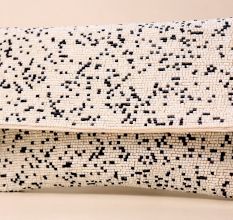 Monochrome Mist Hand-Beaded Sling Bag with Gold Chain Strap