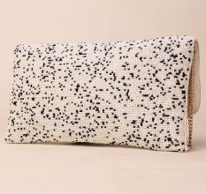 Monochrome Mist Hand-Beaded Sling Bag with Gold Chain Strap