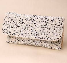 Monochrome Mist Hand-Beaded Sling Bag with Gold Chain Strap