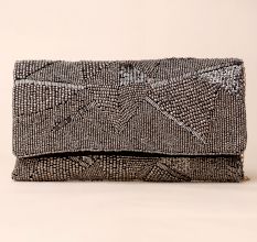 Starlit Noir Hand-Beaded Sling Bag with Gold Chain Strap