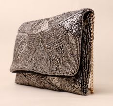 Starlit Noir Hand-Beaded Sling Bag with Gold Chain Strap