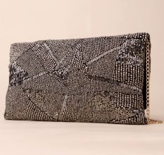 Starlit Noir Hand-Beaded Sling Bag with Gold Chain Strap