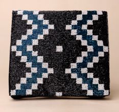 Midnight Mosaic Hand-Beaded Sling Bag with Gold Chain Strap