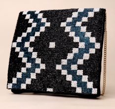 Midnight Mosaic Hand-Beaded Sling Bag with Gold Chain Strap