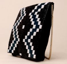 Midnight Mosaic Hand-Beaded Sling Bag with Gold Chain Strap