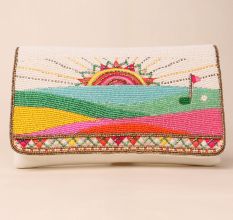 Hand-Beaded Sunrise Landscape Clutch with Vibrant Colors | Party Sling Bag
