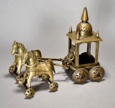 Vintage 2 Horse Cart With Rider Of Brass Material