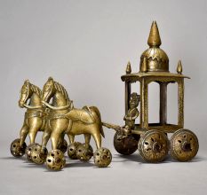 Vintage 2 Horse Cart With Rider Of Brass Material
