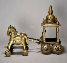 Vintage 2 Horse Cart With Rider Of Brass Material