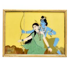 Glass Painting Of Rama and Sita in Yellow Colour