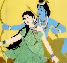 Glass Painting Of Rama and Sita in Yellow Colour