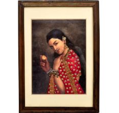 Raj Ravi Verma Print Beautiful Lady with Clothes Art Work