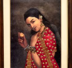 Raj Ravi Verma Print Beautiful Lady with Clothes Art Work