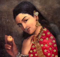 Raj Ravi Verma Print Beautiful Lady with Clothes Art Work