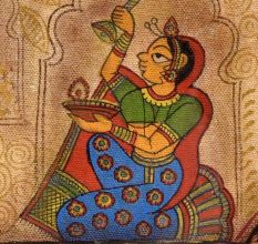 Vintage Rajasthan Painting of Lady Praying In Temple Of Lord Shiv