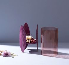 Heather-Toned Iron Candle Stand with Leaf Motif