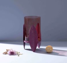 Heather-Toned Iron Candle Stand with Leaf Motif