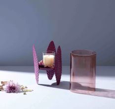 Heather-Toned Iron Candle Stand with Leaf Motif
