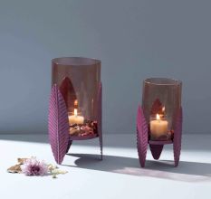 Heather-Toned Iron Candle Stand with Leaf Motif