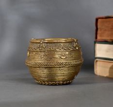 Vintage Brass Measurement Pot from Odisha for Traditional Indian Decor