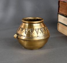 Brass Measuring Pot from Odisha in Traditional Design with Tribal Motifs