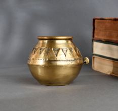 Brass Measuring Pot from Odisha in Traditional Design with Tribal Motifs