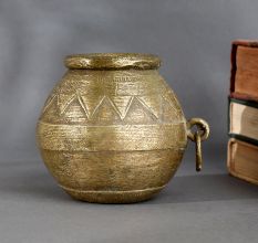 Handcrafted Tribal Detailing Brass Measuring Pot from Odisha